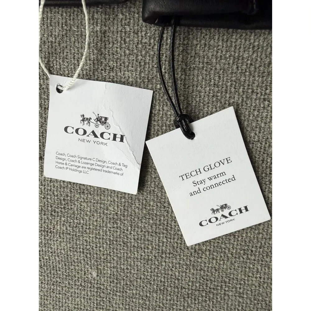 Coach Horse And Carriage Sheep Leather Tech Gloves Black Size 6.5 - F76310 New